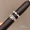 Zircon Threelayer Pearl Open Ring For Women Geometric Style Elegant Jewelry