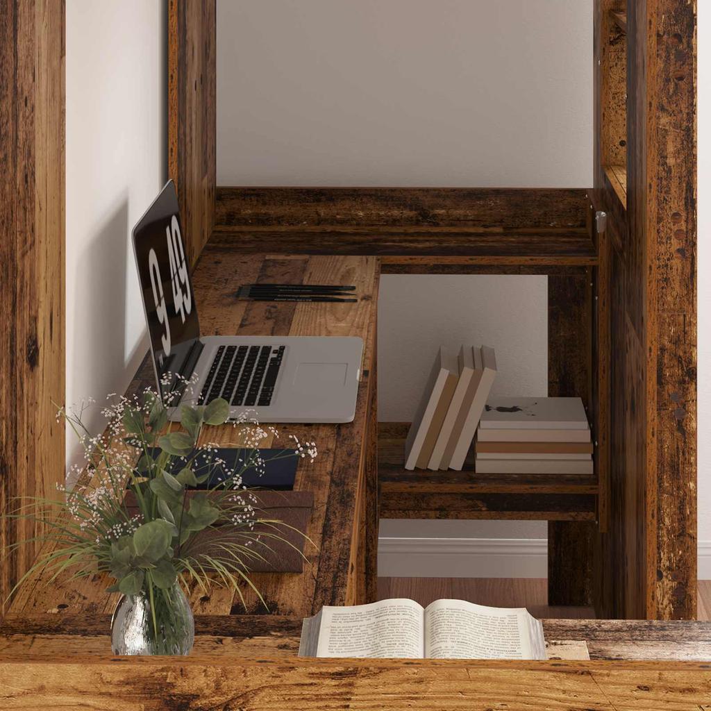 Loft Bed Frame with Desk Reclaimed Wood Look 75 x 190 cm
