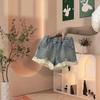 2024 Girls' Summer Korean-Style Two-Piece: Hollow Vest Top & Denim Shorts