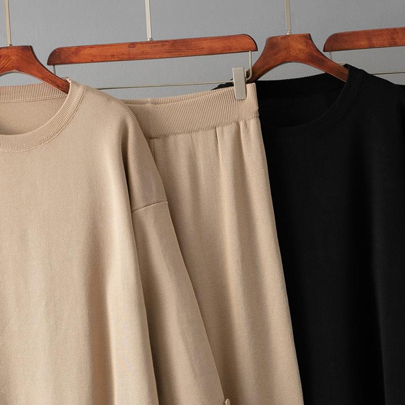 Solid Color Large Size Sweater Set Women's 2025 Autumn and Winter New Round Neck Loose Casual Two-piece Set