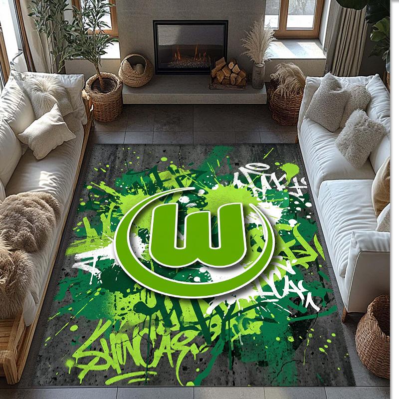 VfL Wolfsburg FC Fußball Muster Weicher Teppich Rutschfester Indoor Bodenbelag Sport Dekor Matte für Schlafzimmer