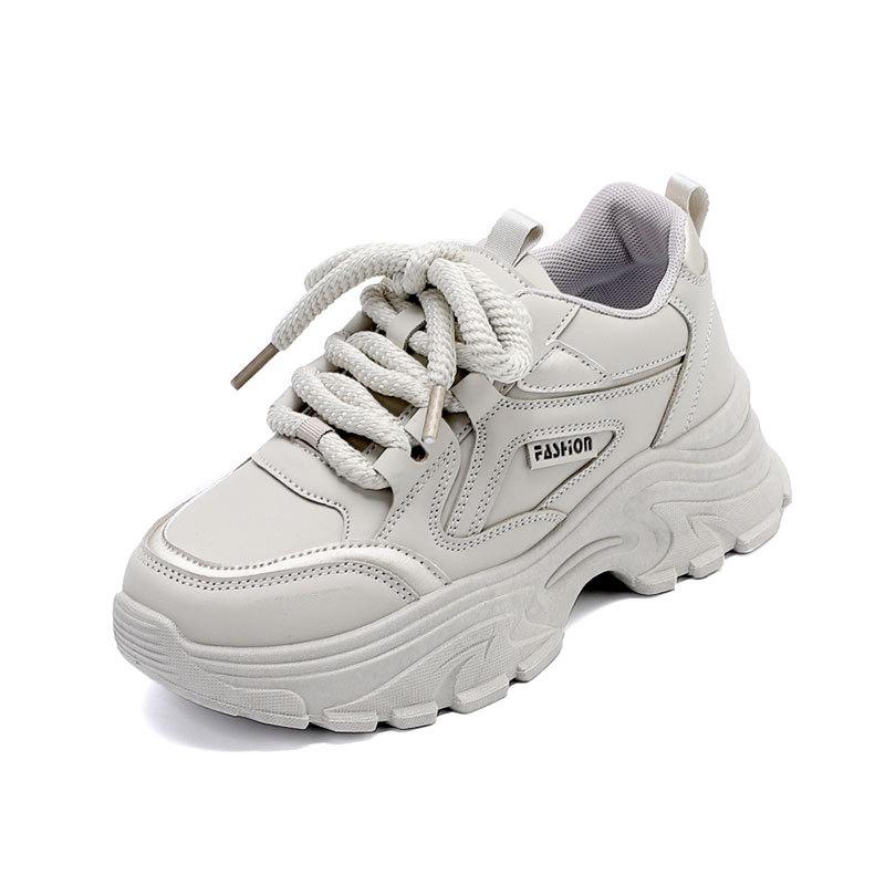Leather Fashion Casual Sports Shoes Ins Tide Explosion Spring and Autumn 2025 New Models Step On Shit Feeling Thick Soles Dad Shoes Girl