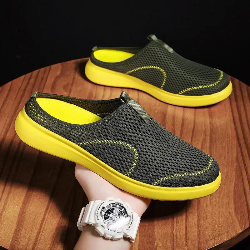 Fashion Beach Hole Male Slipper Mules Flat Half Adult Low Price Casual Slides 2025 Fashion Mascullino Pvc Comfortable Rubber Men's Shoe