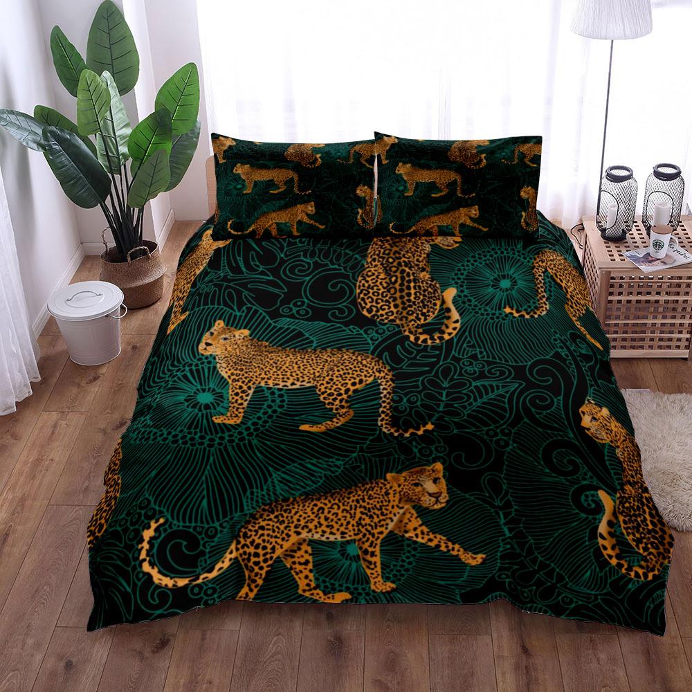 Green Safari Monkeys Duvet Cover Set King Queen Double Full Twin Single Size Bed Linen Set