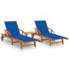 Sun Loungers Set of 2 with Table and Cushions Solid Acacia