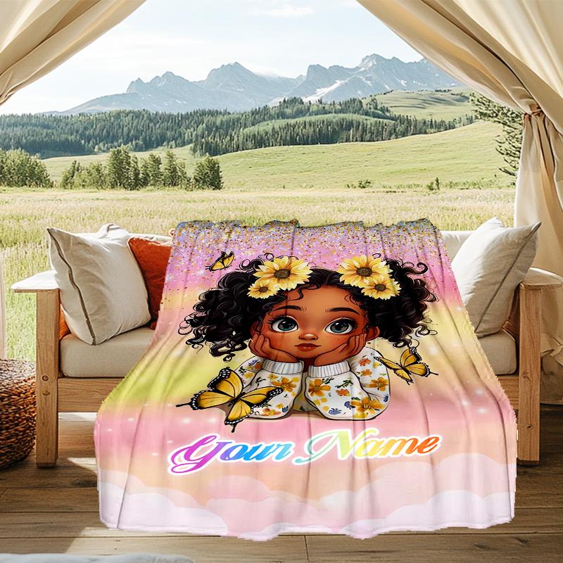 1PC Custom Name Butterflies Flowers Fantasy outdooor Flannel blankets Patterns Throw Blanket All-Season Soft Gift for Couch, Bed, Camping gifts