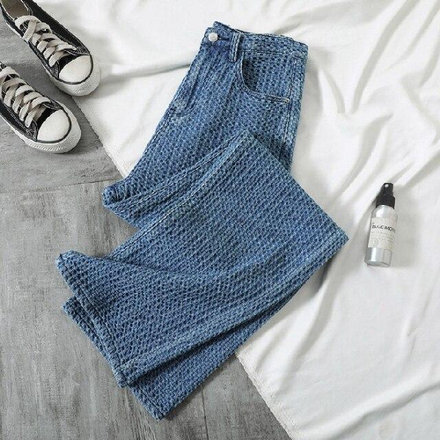 

Свободные удобные джинсы с высокой талией для женщин, жаккардовые модные повседневные прямые брюки, джинсы для мам, потертые джинсы-бойфренды XXL