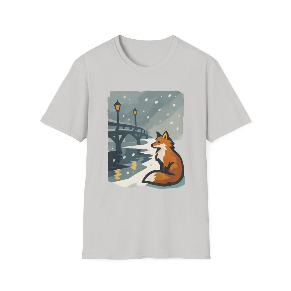 

Unisex Softstyle T-Shirt Fox Snowy Bridge Christmas Winter Gift Cozy Holiday Tee 4XL