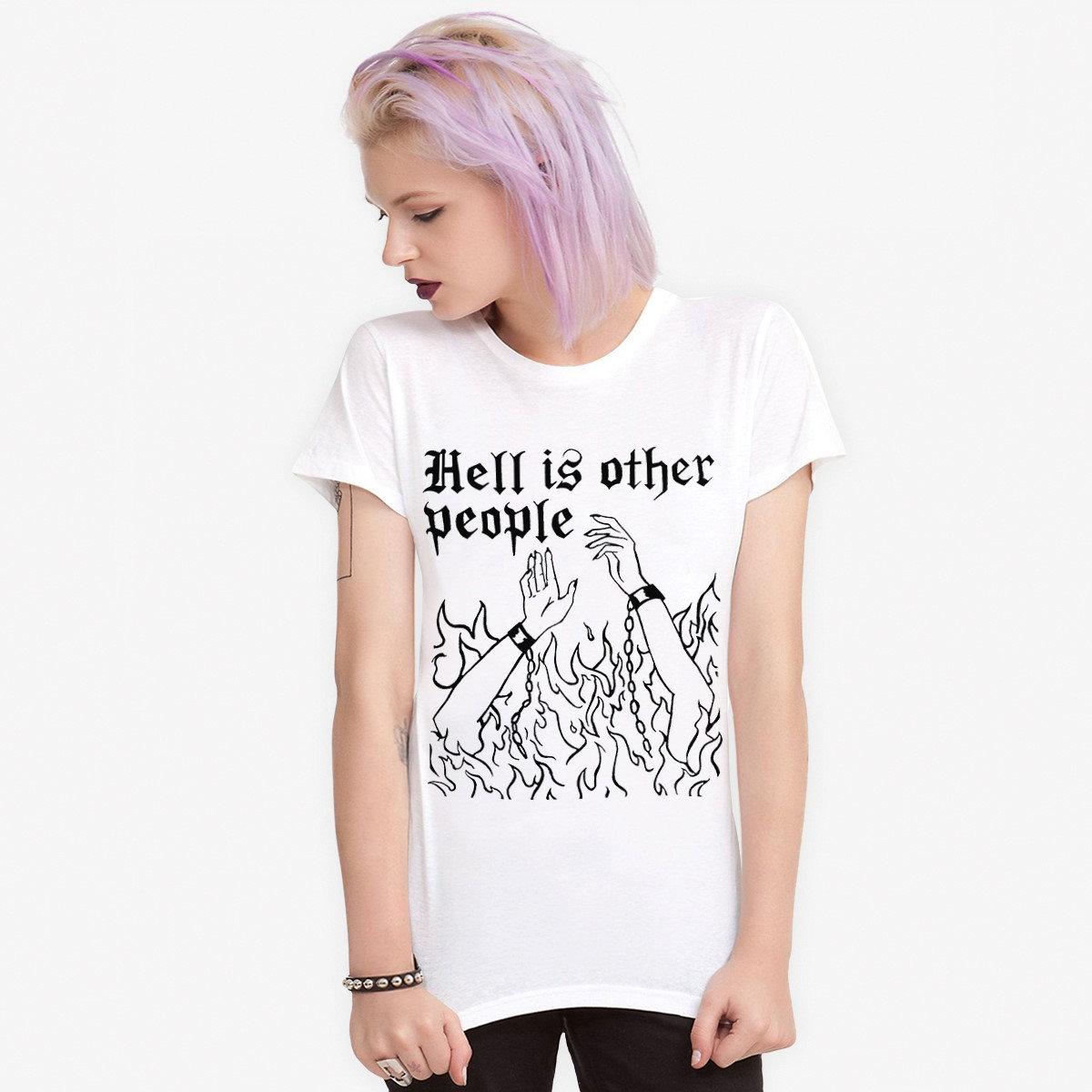 Ад — это другие люди Жан-Поль Сартр Печатная футболка Унисекс и Женская Философский топ Весна-Лето Чистый хлопок Короткий рукав S