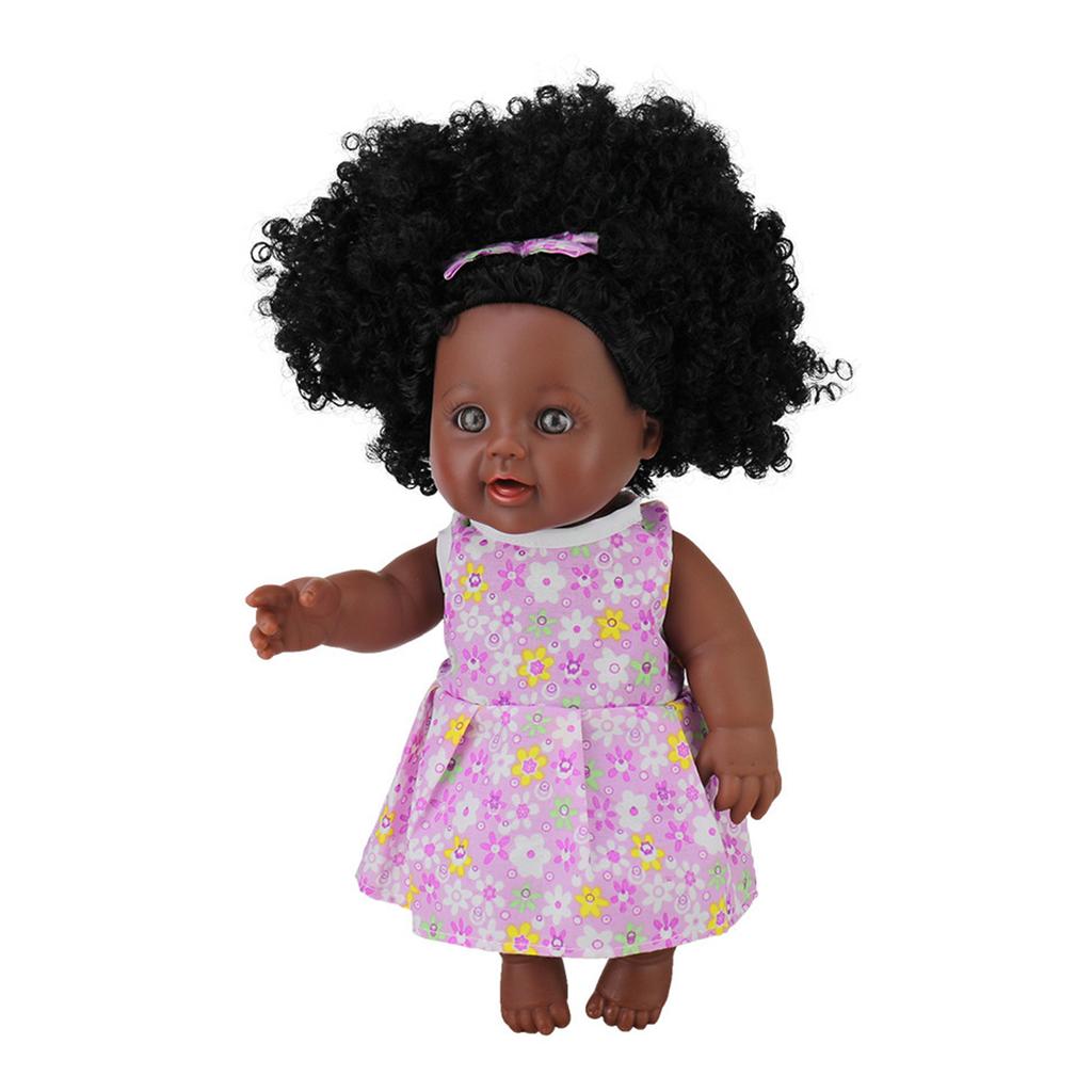 11.8in Simulated Girl Reborn Baby Early Educational African Black for Doll Bed/Sofa Accompany Supplies Vinyl Made Cute F