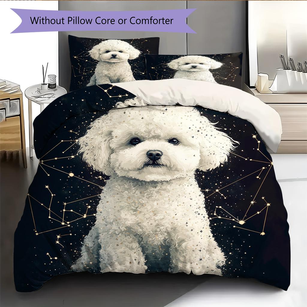 Schwarzes Bichon-Muster Bettwäsche Heimdekoration Geburtstagsgeschenk (1 Bettbezug + 2 Kissenbezüge, ohne Füllung)