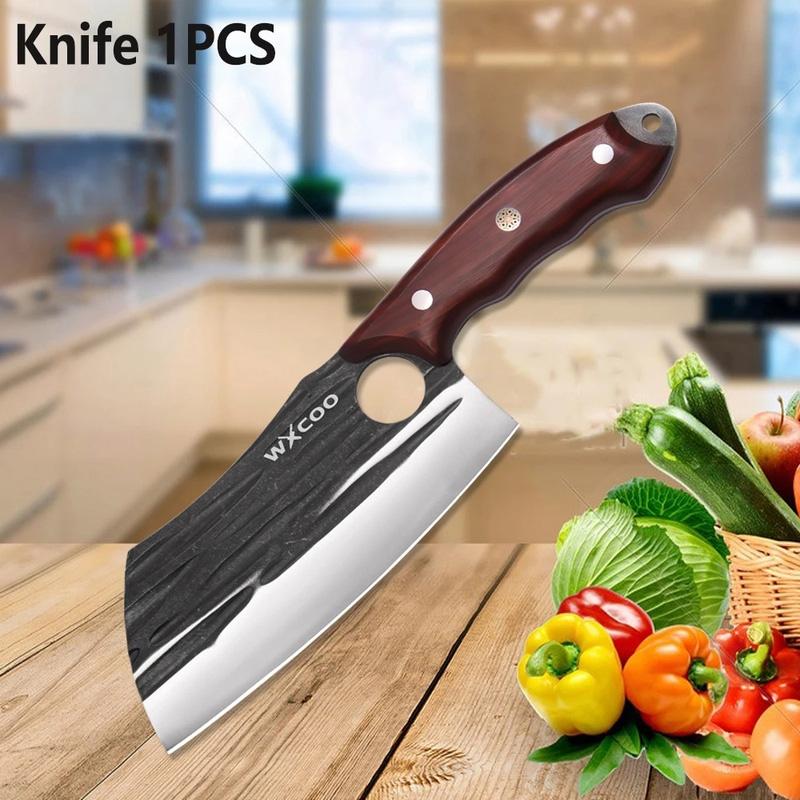 WXCOO Kitchen Knives Butcher Knife Handmade Forged Professional Household Slicing Knife Fruit for BBQ Cooking Tool Wooden Handle