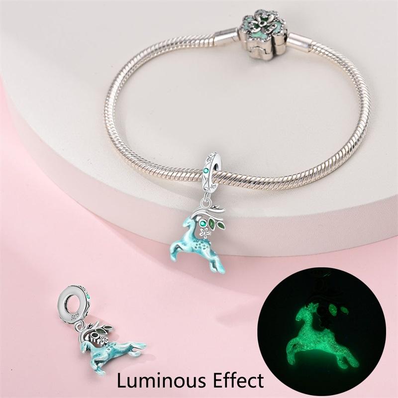 Authentic Glow-In-The-Dark Firefly Dangle Charm Fit Original Bracelet Diy Copper Flower Lantern Charms For Jewelry Making