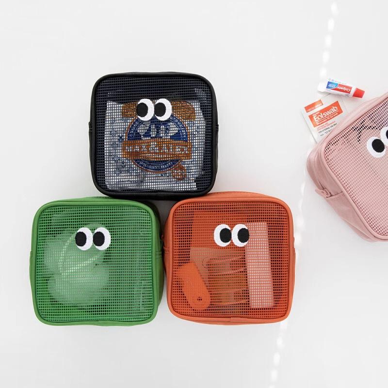 Premium Cartoon Eyes Mesh Cosmetic Bag Transparent Window Design Portable Makeup Pouch for Women Girls Travel