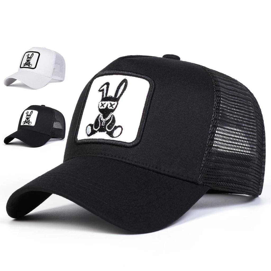 Unisex Cartoon Rabbit Embroidery Baseball Net Caps Outdoor Adjustable Spring and Summer Casual Sunscreen Hat