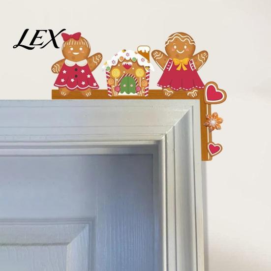 Christmas Door Corner Decoration Topper, Wooden Sign, Santa Snowman Gingerbread Frame Art Man Decor for Home Holiday Party Tree Sign