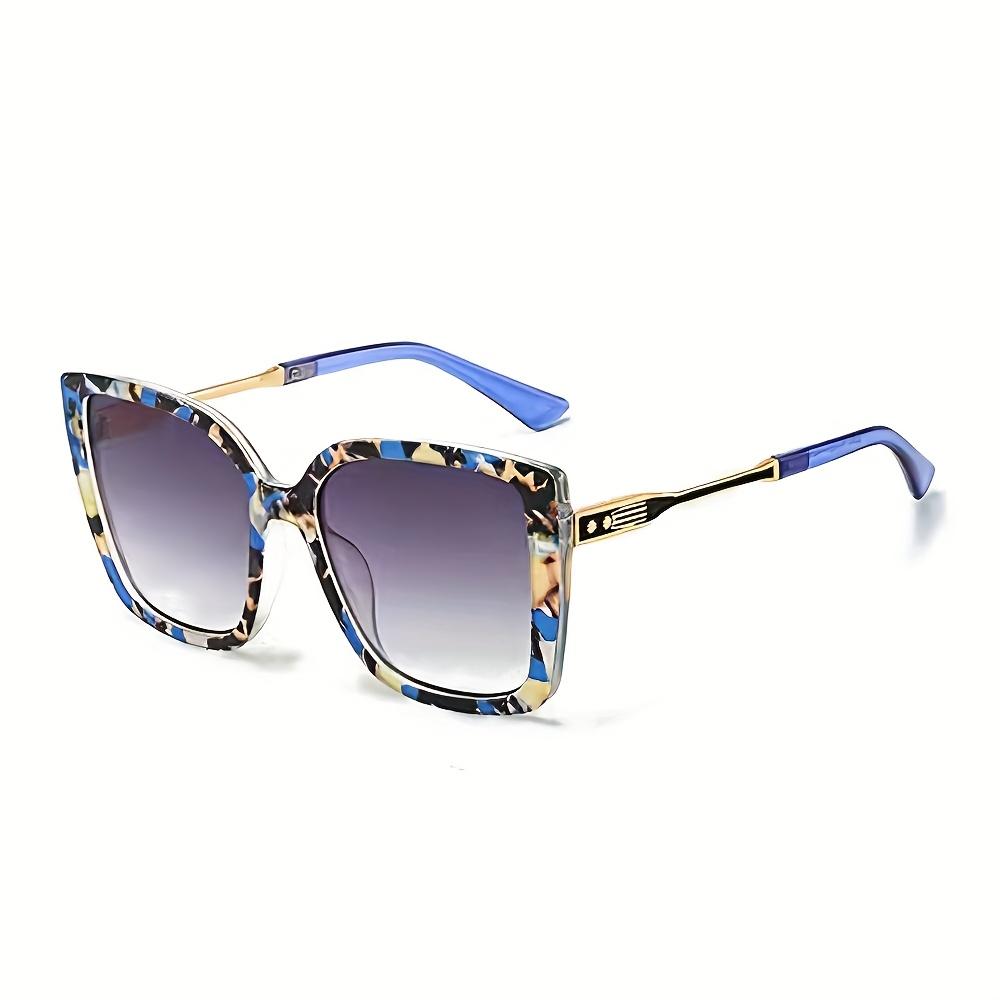 Women'S Fashionable Oversized Gradient Glasses - Rectangular Metal Frame with Decorative Hinge