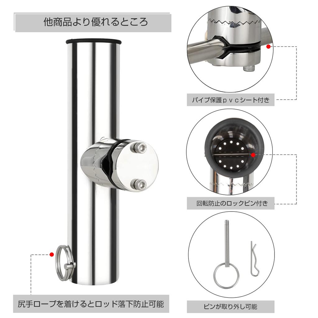 AMYSPORTS Glamp Stainless Steel Boat Rod Holder Fishing Pipe Boat Rod Holder Boat Fishing Rod Holder Rod Stand Trolling Handrail 4 Rails