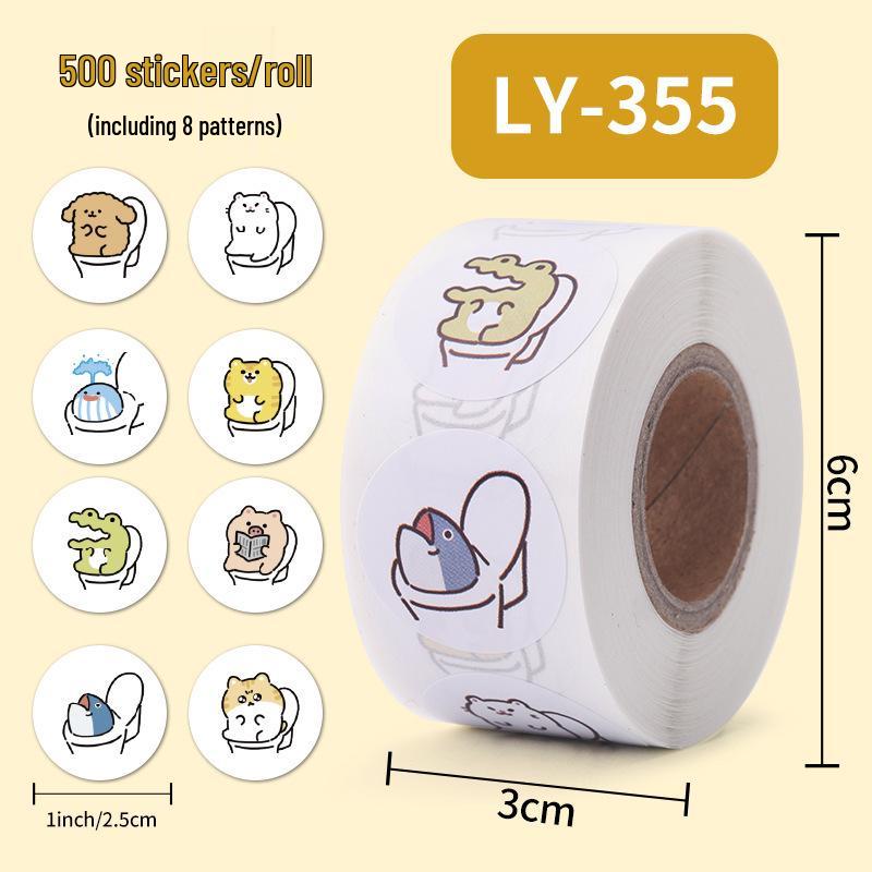 

500 Милых Стильных Маленьких Наклеек на Туалет с Животными: Самоклеящиеся, 500 шт./рулон