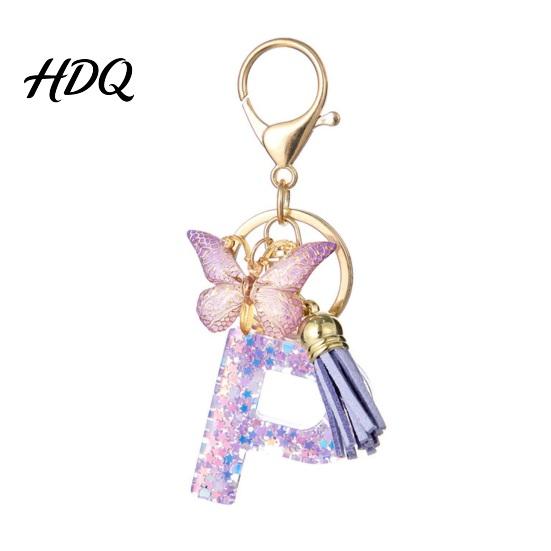 Keychain Accessory Purple Series Pendant Sequins Star Initial Letter Charm Key Chain