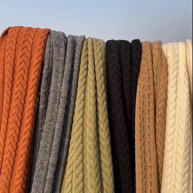 Men's Knitted Scarf Korean Fashion Solid Color Woven Bib Thick Warm Long Woolen Scarf