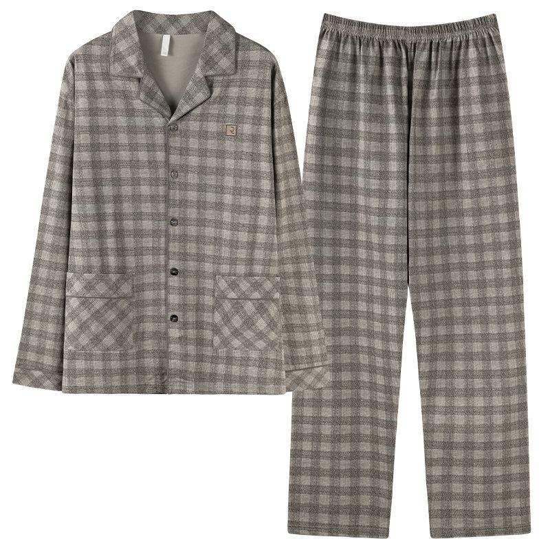 Pyjama aus reiner Baumwolle für Herren, Frühling und Herbst, Langarm-Cardigan in Größe L, Loungewear-Set für Väter (mittelgroß)