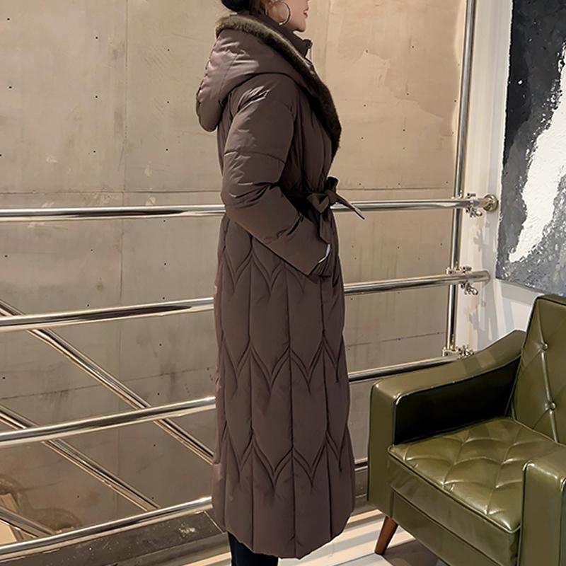 Plussstørrelse L-7XL Mote Vinterjakker Dame Lang Parkas Hette Løs Tykk Varm Overfrakk Casual Damekåper Med Belte