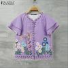 ZANZEA Women Summer V-Neck Casual Floral Print Short Sleeve Blouse