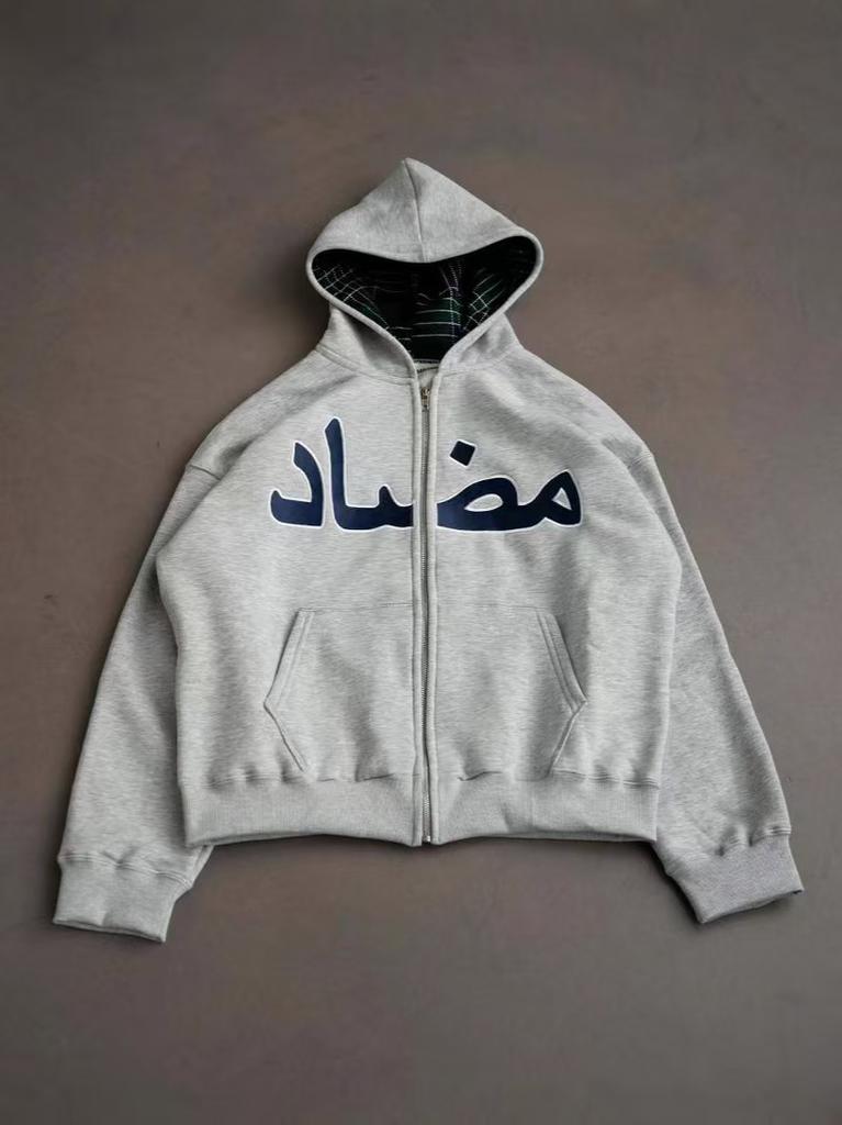Europäischer und Amerikanischer 2025 American Graffiti Print Unisex Lockerer Casual Reißverschluss Hoodie Trendige Marke