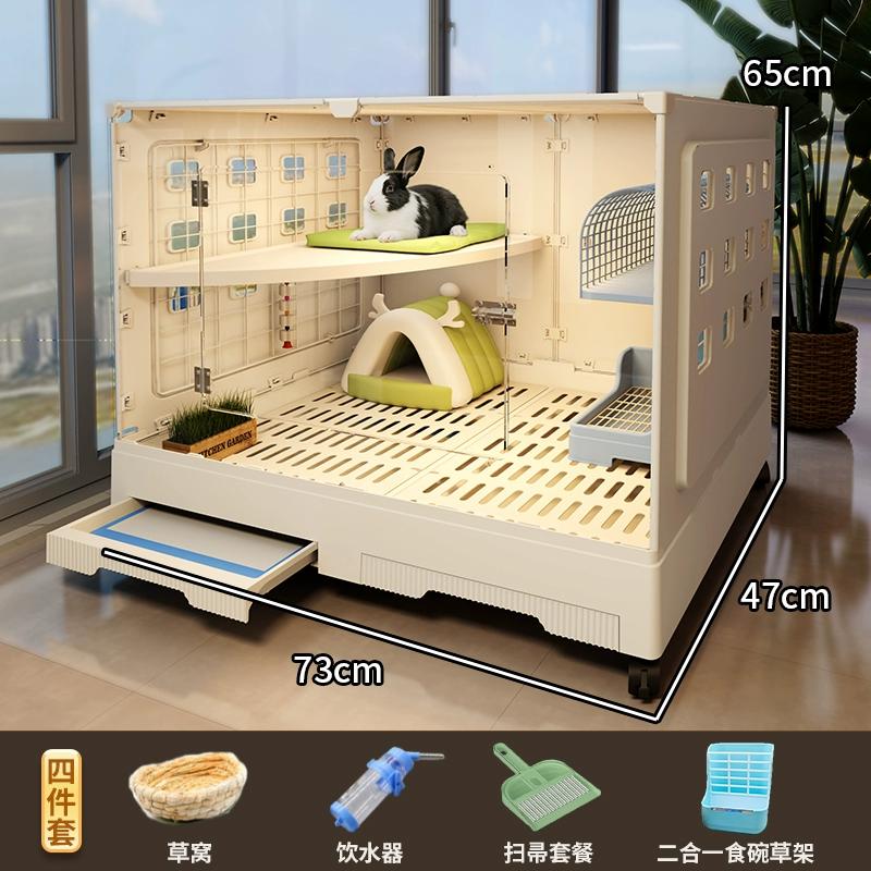 Panoramic View Rabbit Villa Large Drawer Style Cage for Dutch Guinea Pigs Easy Clean Home Habitat Spacious Rodent Enclosure