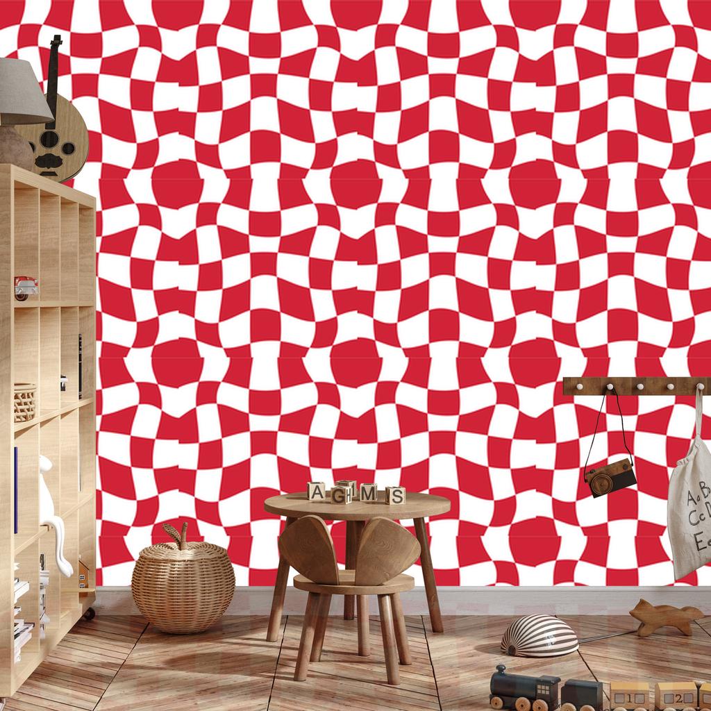 Casual checkerboard red wallpaper for living room and bedroom 50x1000