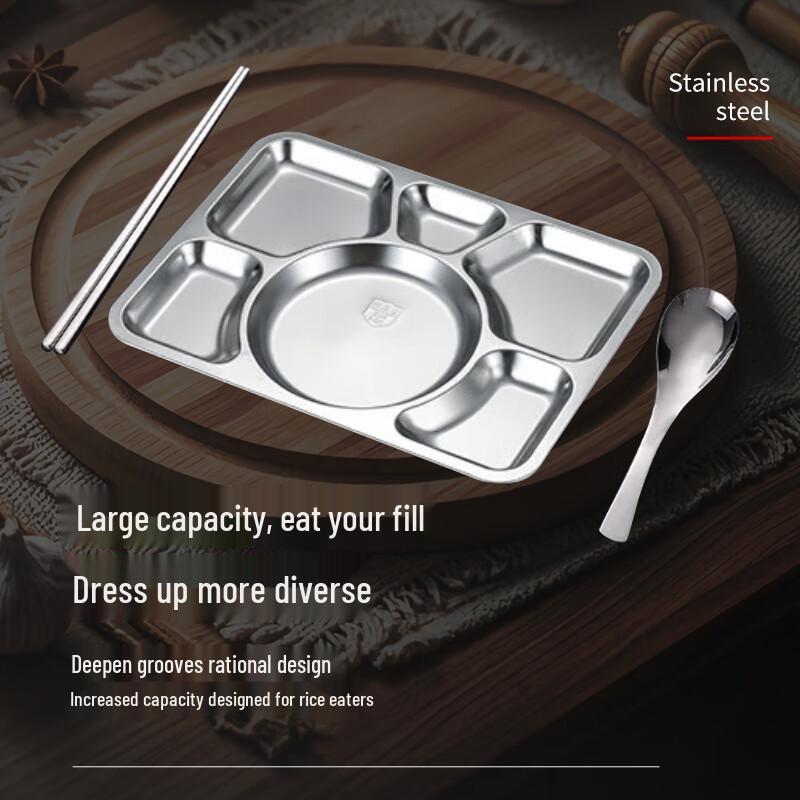 304 Stainless Steel 6-Compartment Deep Meal Tray
