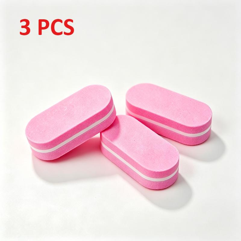 Xiaomi 3pcs Pink Double-Sided Oval Nail Files Mini Sponge Buffing Blocks, Portable Nail Polishing Tools Non-Damaging To Nail Surface