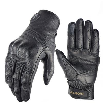 Men Retro Genuine Leather Motorcycle Gloves Summer Breathable Motorbike Motocross Gloves Moto Equipment Accessories Guantes