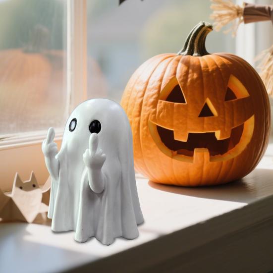 Halloween Finger Ghost Figurine Spooky Resin Light-up Ghost Statue for Halloween Home Tabletop Tray Shelf Decor