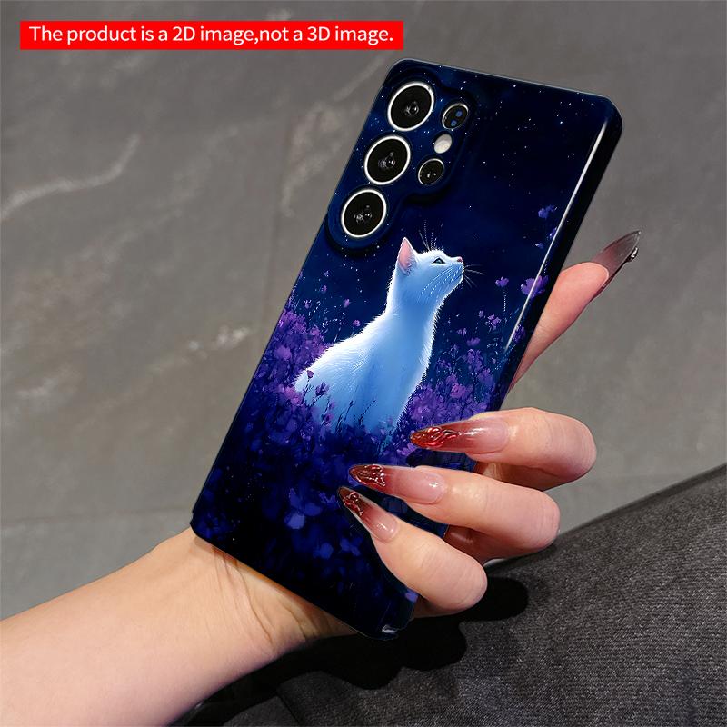 2DFlat Samsung phone case Starry Night Cat in Purple Flowers Applicable to Galaxy S23 S24 S25ULTRA S26 A12 A14 A15 A16 A54 A55