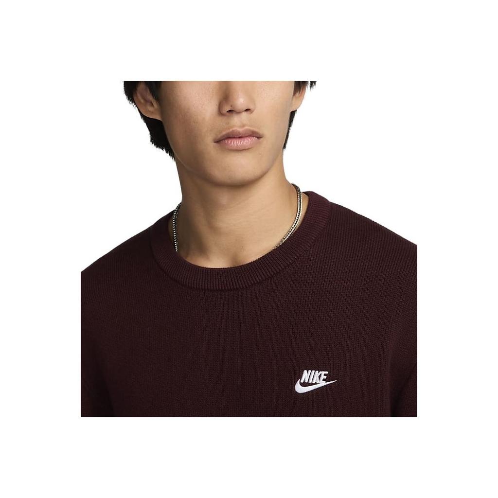 Nike Club Fashion Comfortable Crewneck Sweater Men Sweater Burgundy FQ2913-652