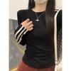 Women's Slim Fit Off-the-Shoulder Long-Sleeved Striped Top for Autumn and Winter