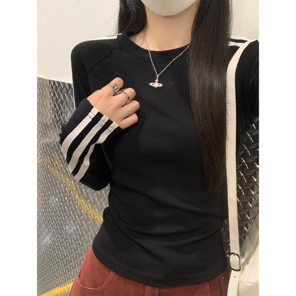 Women's Slim Fit Off-the-Shoulder Long-Sleeved Striped Top for Autumn and Winter
