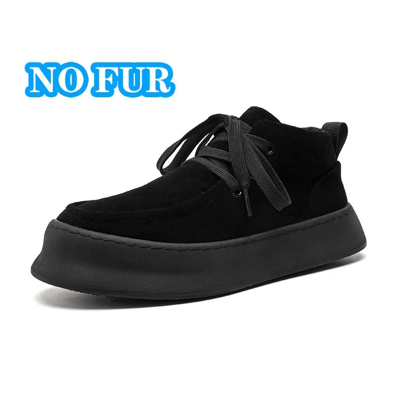 Genuine Leather Men's Casual Boots Designer Ankle Boots Handmade Sewing Male Walking Shoes Warm Plush Fur Winter Boots