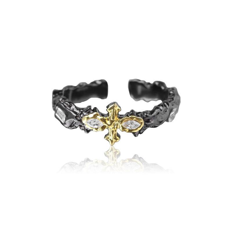 Винтажное черное кольцо-крест с регулируемым размером из меди для женщин, уникальное геометрическое модное украшение J4895