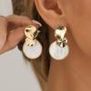 European and American Jewelry French Retro Mother-of-pearl Earrings Women's Ins Fashion Metal Geometric Diamond Earrings