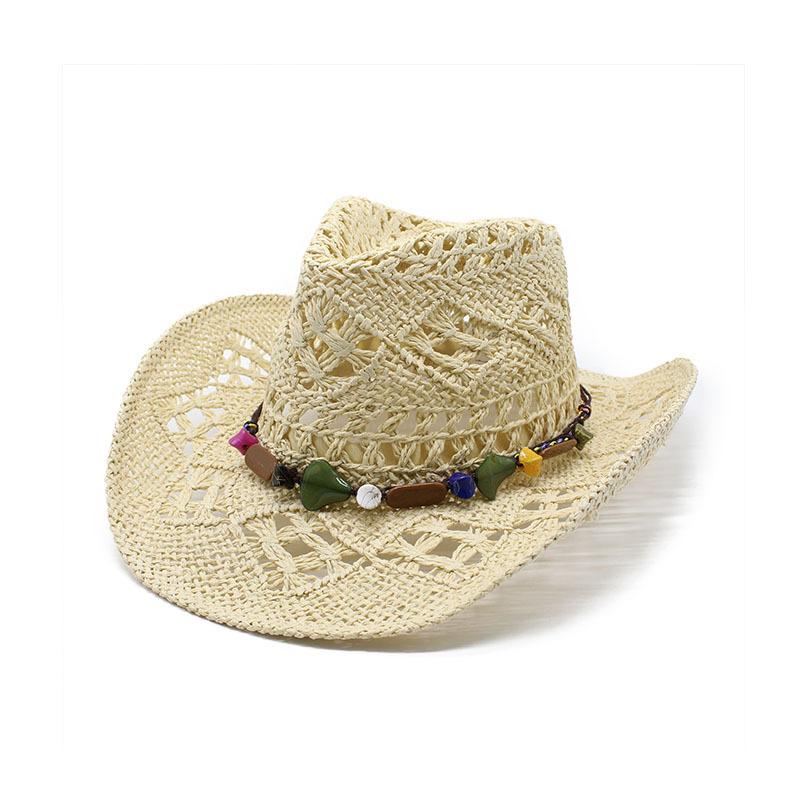 Spring And Summer Retro Colored Stone Denim Straw Hat Men'S And Women'S Hats Travel Shading Casual Versatile Beach