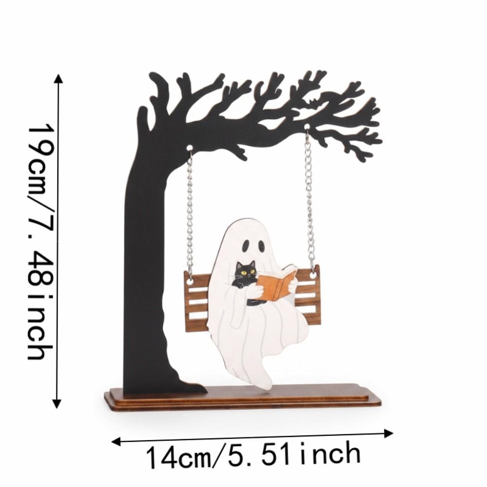 Freestanding Wooden Halloween Crafts Laser-cut Cat Reading Figurine Cat Owners