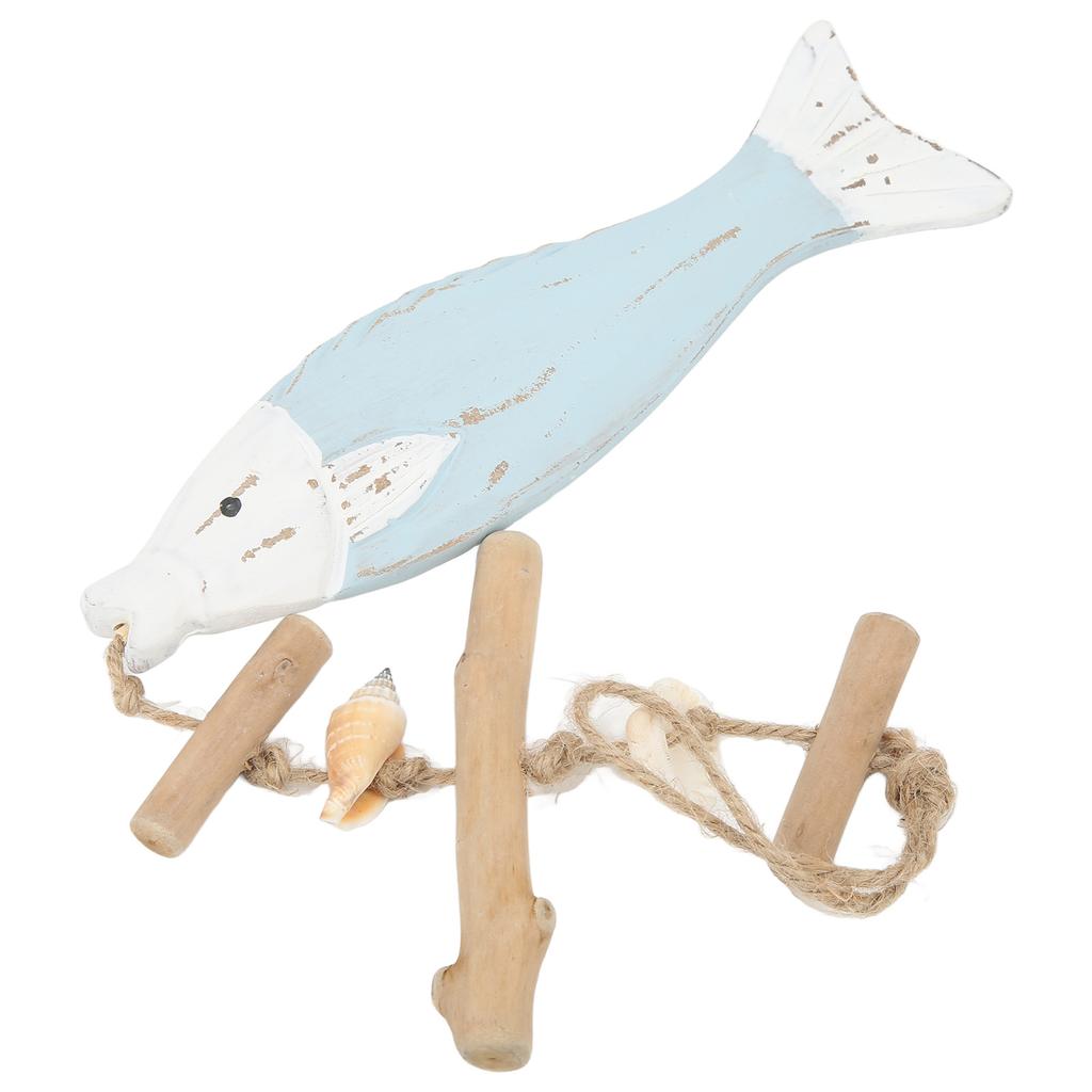 Wood Fish Decor Antique Engrave Safe Eco Friendly Pine Wood Light Blue Hanging Nautical Fish with