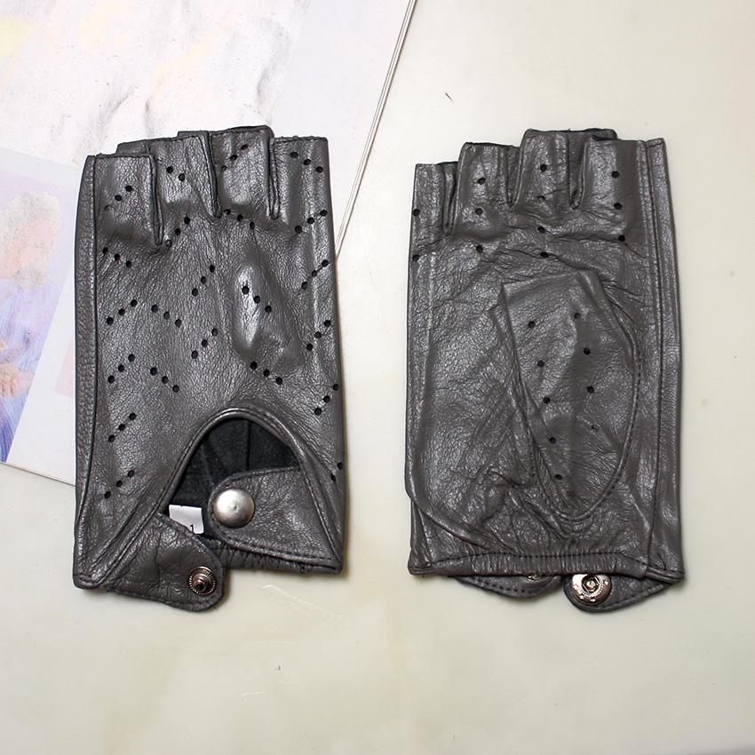 

Женские летние модные перчатки без пальцев из натуральной кожи для вождения, полые, тонкие, без подкладки, для езды на мотоцикле 7