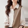 Women's Color Block Long Sleeve Shirt - Casual Loose Fit for Autumn and Spring