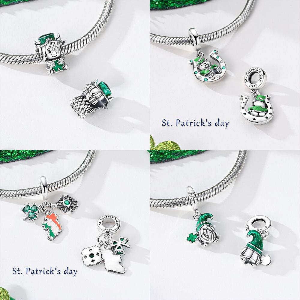 Lucky Four-Leaf Clover Animal Bear Pendant Dwarf Humanoid Original Copper Beads Fit Bracelet Accessory Diy Jewelry Fine Gift
