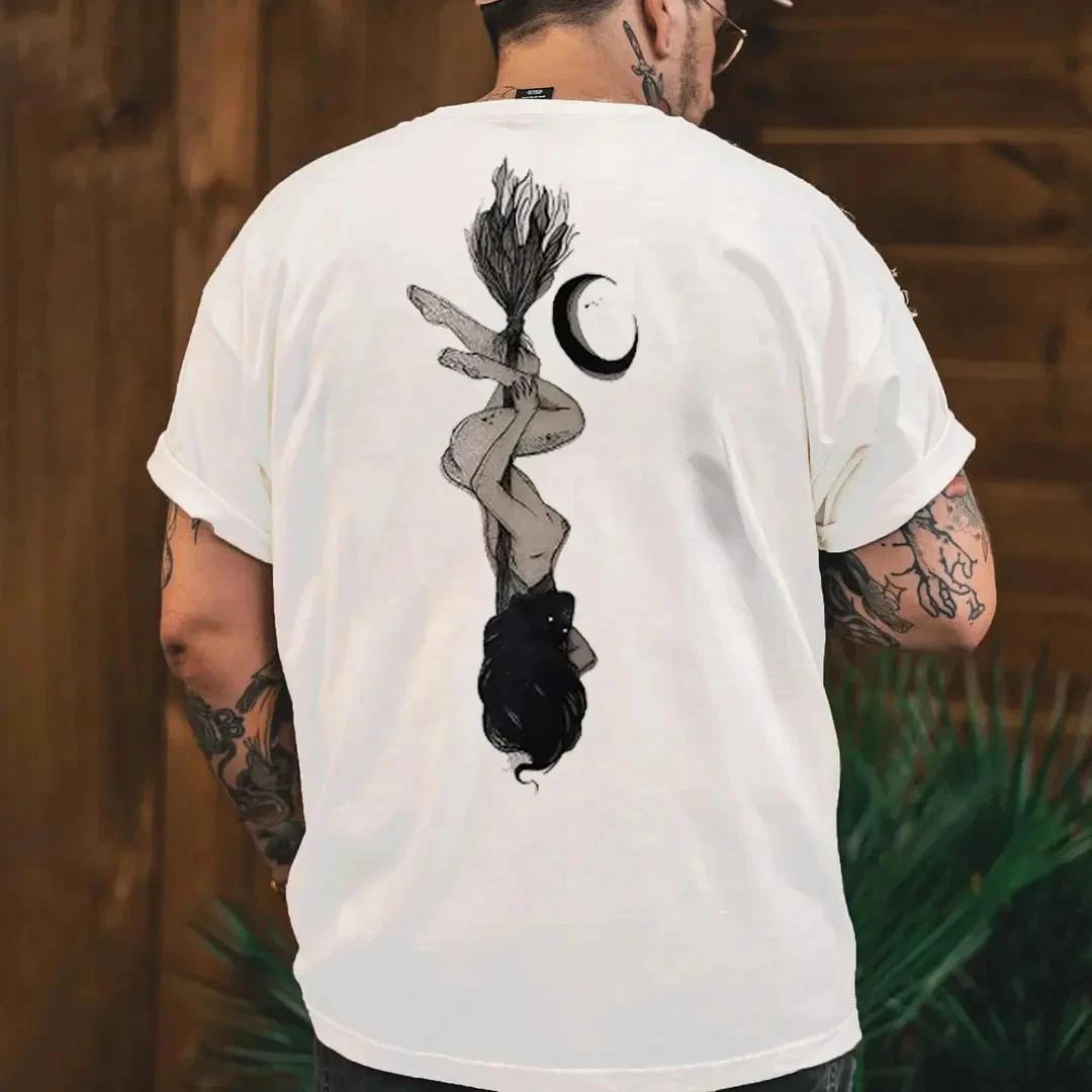 DARK Hair Yoga Girl Inverted White Print T-shirt L