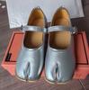 Fashion Women Tabis Ninja Ballet Flats Silver Leather Split Toe Shoes Plus Size 42 Champagne Loafer Mary Janes Buckle Pumps Footwear